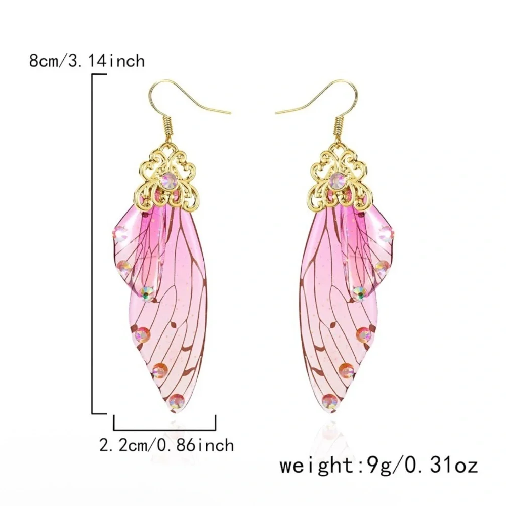 Pink and Gold Wing Earrings